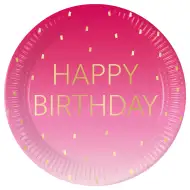 Ružičasti papirnati tanjuri s natpisom "Sretan rođendan" set od 8 komada 23 cm