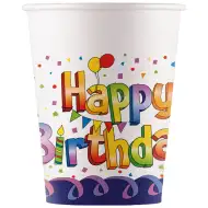Šarene rođendanske papirnate čaše s natpisom "Sretan rođendan", set od 8 komada, 200 ml