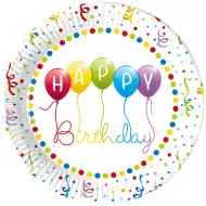 Šareni tanjurići s natpisom "Sretan rođendan" - set od 8 komada.