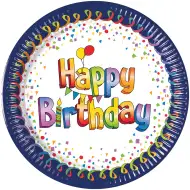 Veseli plavo-bijeli papirnati tanjuri s natpisom "Sretan rođendan", set od 8 komada.