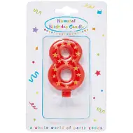 Crvena svijeća sa žutim zvijezdicama broj 8