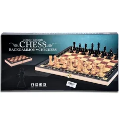 Šah 3 u 1 igračka set od drveta 39,5cm s plastičnim figuricama