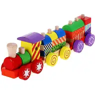 Drveni vlakić u boji sa sastavnim dijelovima