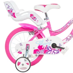 Flappy 14” dječji bicikl s košarom i sjedalom za lutke u ružičasto-bijeloj boji – Dino Bikes bicikl slika 2