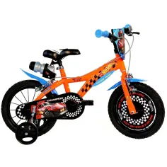 Hot Wheels 16” dječji bicikl s držačem za boce i bočnim kotačima u narančasto-crnoj boji – Dino Bikes bicikl