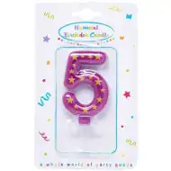 Ljubičasta svijeća sa žutim zvijezdicama broj 5