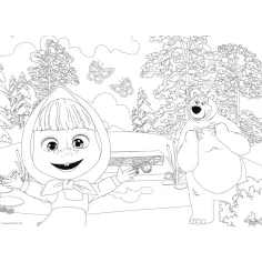 Maša i medvjed 2 u 1 24-dijelni maxi podni puzzle i bojanka 70x50 cm - Lisciani slika 3