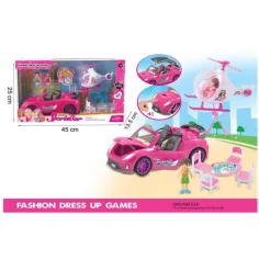 Pink sportski automobil sa helikopterom i dodacima slika 2