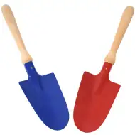 Plava metalna lopata sa drvenom drškom