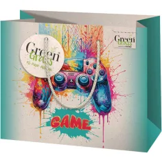 Premium srednja torba za poklone s uzorkom Green Grass Gamer 18x10x23cm