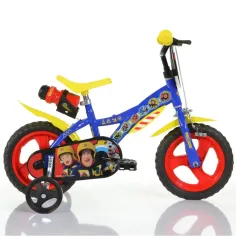 Sam, vatrogasni 12” dječji bicikl s držačem za bocu i bočnim kotačima u plavo-žutoj boji – Dino Bikes bicikl