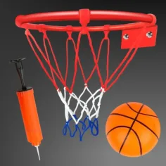 Set metalnih košarkaških prstenova s mrežom u boji, loptom i pumpom, 24 cm slika 3
