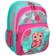 Spirit: Zaobljena ergonomska školska torba s rozo-tirkiznim uzorkom sovice, ruksak 40x20x18cm
