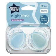Tommee Tippee: Noćni set od 2 ortodontske dudice koje svijetle u mraku, razne varijante (0-6 mjeseci)