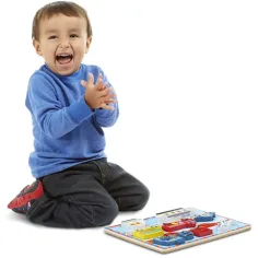 Vozilo debeli drveni oblikovni puzzle 9 elemenata - Melissa & Doug slika 2
