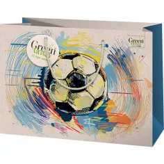 Zelena trava nogometna lopta uzorak premium velika torba za poklone 26x13x33cm