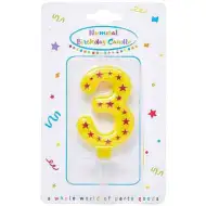 Žuta svijeća sa crvenim zvijezdicama broj 3