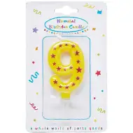 Žuta svijeća sa crvenim zvijezdicama broj 9