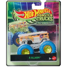 Hot Wheels Monster Trucks: 5 Alarm autić 1/64 s plavim kotačima, svijetli u mraku – Mattel