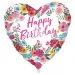 Rođendanski folija balon – s natpisom „Happy Birthday”, u obliku srca, s cvjetnim uzorkom, 46 cm