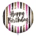 Rođendanski folija balon – s natpisom „Happy Birthday”, zlatno-crno-ružičasti prugasti dizajn 46 cm
